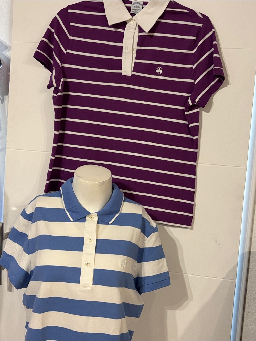 SET OF 2 Brooks Brother classic performance polo Purple & White/Blue & White XL
